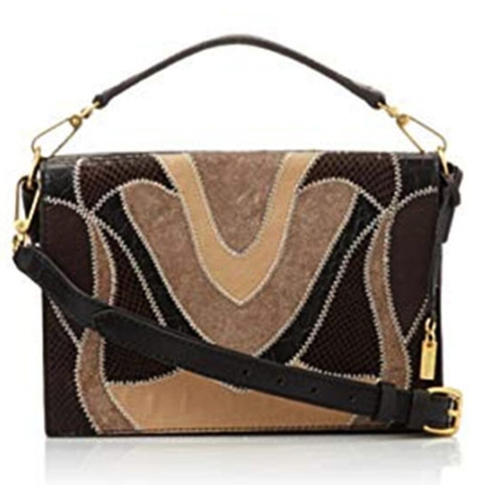 Foley & Corinna Small Black Patchwork Letter Bag X-body New